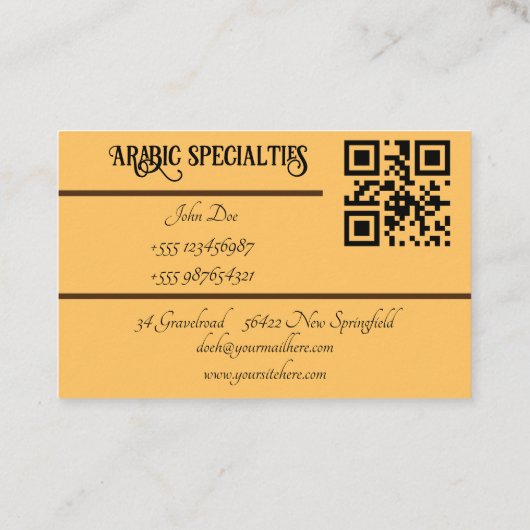 Visitenkarte Falafel Arabic Specialties honiggelb 名刺 (裏面)
