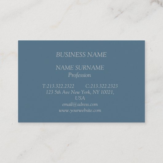 Visitenkarte in Blau-Grau mit weißer Schrift 名刺 (裏面)