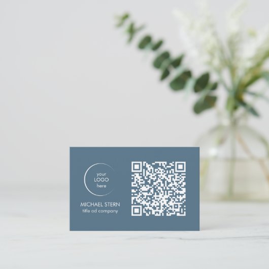 Visitenkarte mit QR-Code & Logo – Blau 名刺 (スタンド正面)