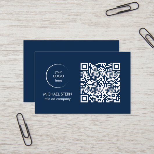 Visitenkarte mit QR-Code & Logo – Dunkelblau 名刺 (正面/裏面インサイチュ)