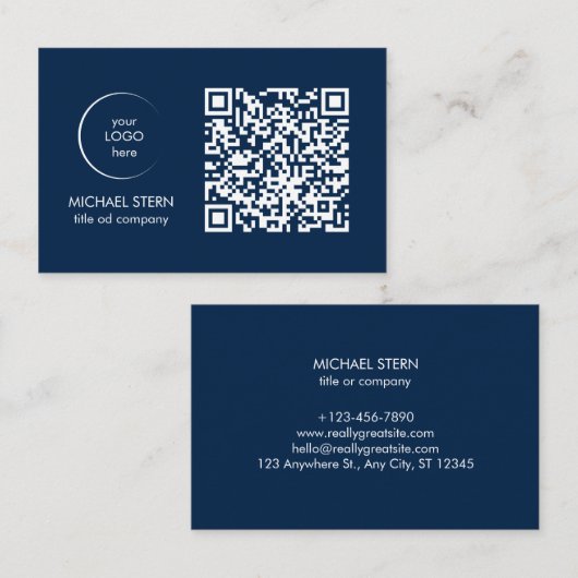 Visitenkarte mit QR-Code & Logo – Dunkelblau 名刺 (正面/裏面)