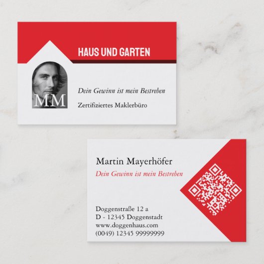 Visitenkarte rot weiss Makler Immobilien 名刺 (正面/裏面)