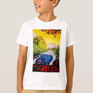 VisitezのLaのGrece Enの自動ヴィンテージ旅行ポスター Tシャツ
