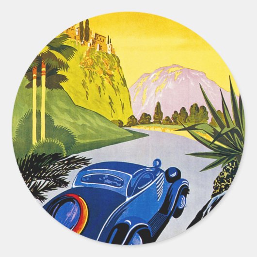 Visitez La Grece En Auto – ヴィンテージ旅行ポスター ラウンドシール (正面)