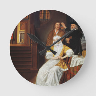 Visiting博士寝室(油oの若い女性 ラウンド壁時計