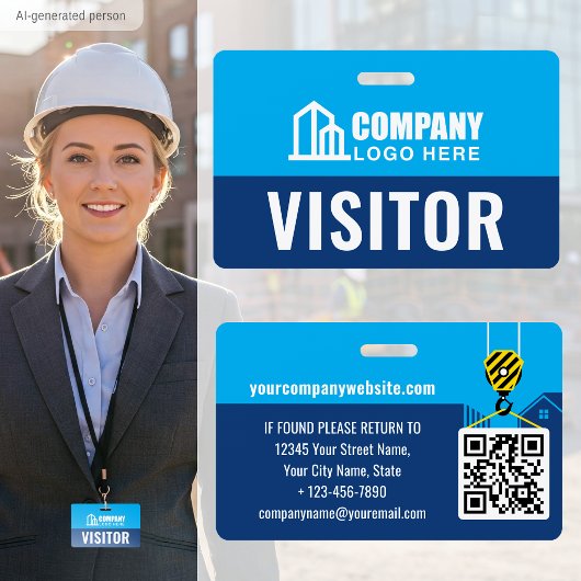 Visitor Pass ID ロゴ 建設現場 ネイビー カスタム バッジ