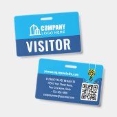 Visitor Pass ID ロゴ 建設 QRコード ネイビー バッジ (正面&裏面)
