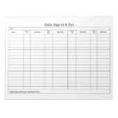 Visitor Sign In Sign Out Tracker ノートパッド (正面)