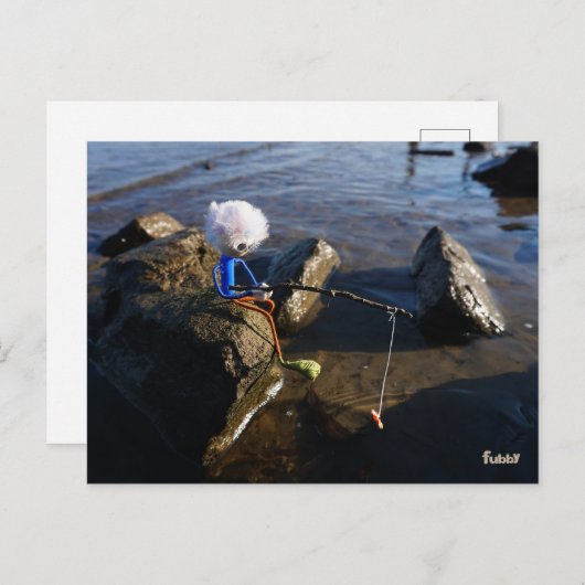 Vissende Fubby op een steen. ポストカード (正面/裏面)
