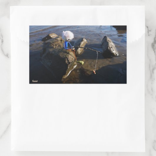 Vissende Fubby op een steen. 長方形シール (バッグ)