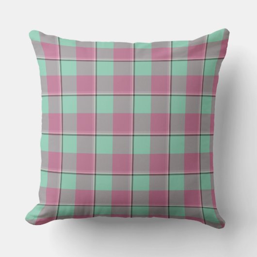 Vista Blue and Turkish Rose Pink Plaid Green クッション (正面)