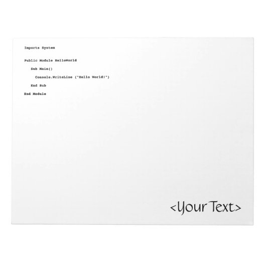 Visual Basic Hello World Greeting ノートパッド (正面)