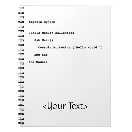 Visual Basic Hello World Greeting ノートブック (正面)