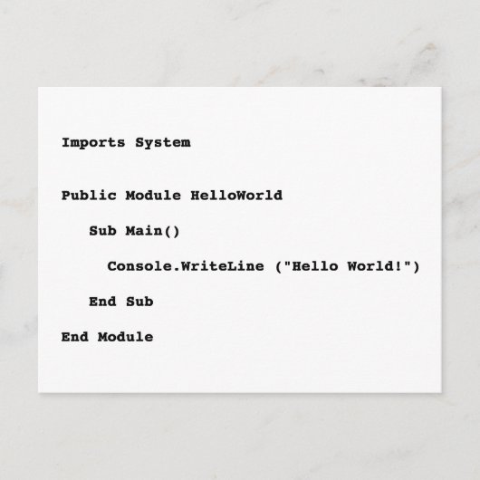 Visual Basic Hello World Greeting ポストカード (正面)