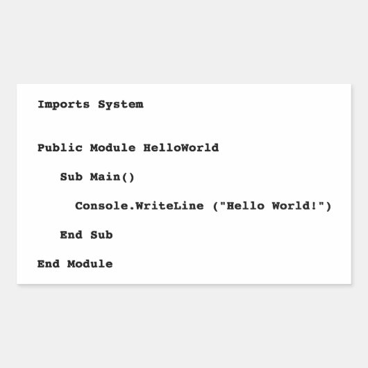 Visual Basic Hello World Greeting 長方形シール (正面)