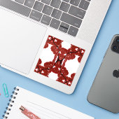 Vitae Red Abstract Acrylic Paint Pour Fluid Art シール (ノートパソコンとiPhone)