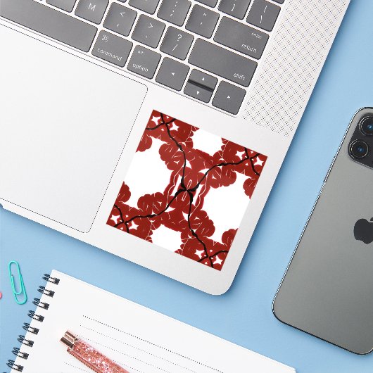 Vitae Red Abstract Acrylic Paint Pour Fluid Art シール (ノートパソコンとiPhone)