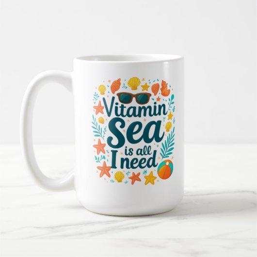 Vitamin Sea コーヒーマグカップ - 海好きのためのビーチの雰囲気 (左)