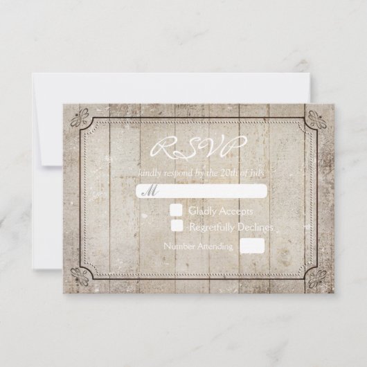 Vitnage木製素朴カントリーウェディングRSVPカード 出欠カード (正面)