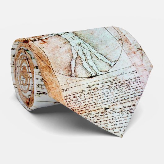 VITRUVIANの人、ブラウンの旧式で白い羊皮紙 ネクタイ (ロール)