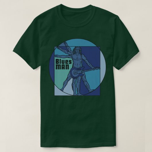 Vitruvian Man as Blues Man playing Electrified Gui Tシャツ (デザイン正面)