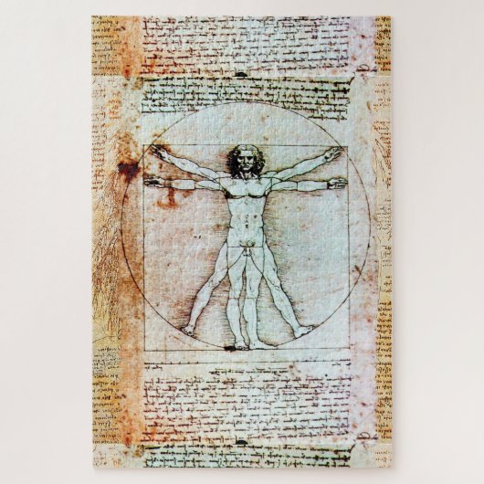 VITRUVIAN MAN Leonardo Da Vinci Antique Parchment  ジグソーパズル (縦)