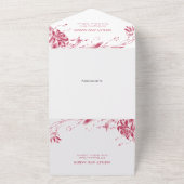 Vivaマゼンタとホワイトラインのアートの結婚花 オールインワン招待状 (外側)