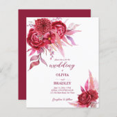 Vivaマゼンタのバーガンディバラ花バジェット招待状 (正面/裏面)