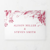 Vivaマゼンタのラインアートの花結婚写真 三つ折り招待状 (カバー)