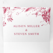 Vivaマゼンタのラインアートの花結婚写真 三つ折り招待状 (内部最初)