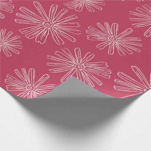 Vivaマゼンタの手でスケッチした花 ラッピングペーパー (角)