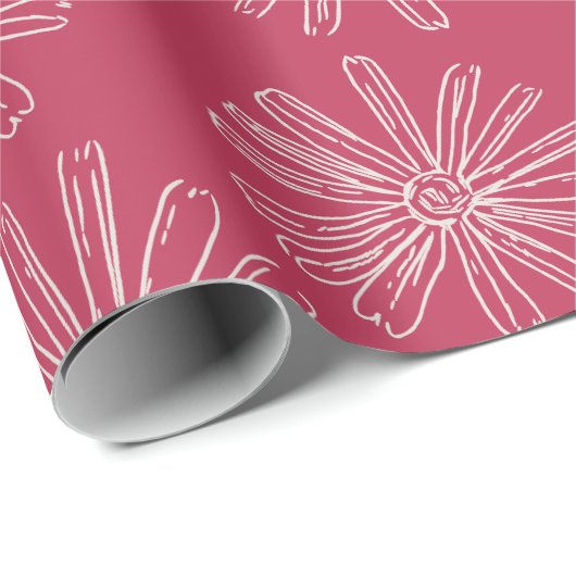 Vivaマゼンタの手でスケッチした花 ラッピングペーパー (ロールコーナー)