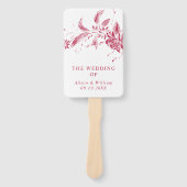 Vivaマゼンタの花の結婚式プログラムを伴うブランチ ハンドファン (正面)