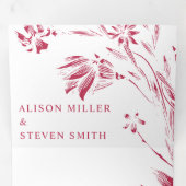 Vivaマゼンタピンクのラインアートの花結婚写真 三つ折り招待状 (内部最初)