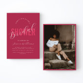 Vivaマゼンタピンクスクリはっきりしたプトフォトブライダルシャワー 招待状