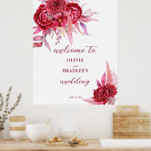 Vivaマゼンタブルゴーニュバラ花ウェルカムサイン ポスター (キッチン)