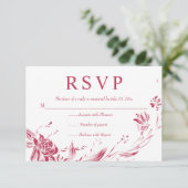 Vivaマゼンタラインアート花タイポグラフィフローラ 出欠カード (スタンド正面)