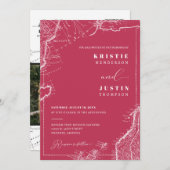 Vivaマゼンタレトロ旅行QRコードフォト結婚ズ 招待状 (正面/裏面)