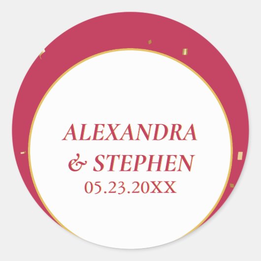 Vivaマゼンタ金ゴールド書道夫婦名結婚の ラウンドシール (正面)
