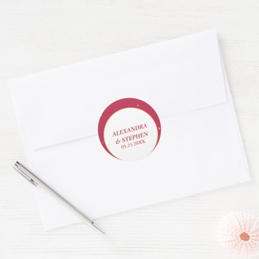 Vivaマゼンタ金ゴールド書道夫婦名結婚の ラウンドシール (封筒)