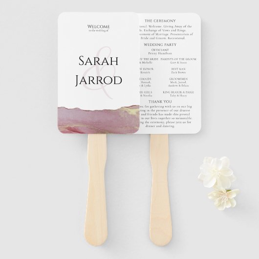 Vivaマゼンダモダン結婚式 プログラムセットのファン ハンドファン (正面&裏面)