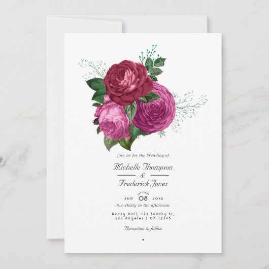 Vivaマゼンダ結婚フローラのQRコードRsvp 招待状 (正面)