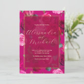Viva Magentaのピンクのバラ | 結婚式 招待状 (スタンド正面)