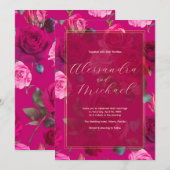 Viva Magentaのピンクのバラ | 結婚式 招待状 (正面/裏面)