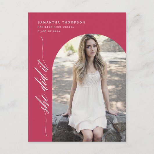 Viva Magenta彼女はそれを卒業アーチ写真ポストした ポストカード (正面)