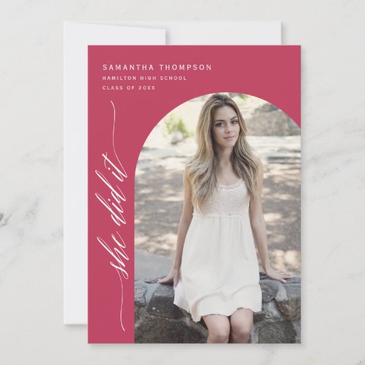 Viva Magenta彼女はそれを卒業式Arch Photo Invi 招待状 (正面)