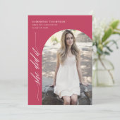 Viva Magenta彼女はそれを卒業式Arch Photo Invi 招待状 (スタンド正面)