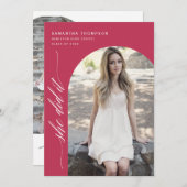 Viva Magenta彼女はそれを卒業式Arch Photo Invi 招待状 (正面/裏面)