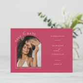 Viva Magenta Boho Arch Photo QRコード日付の保存 招待状 (スタンド正面)
