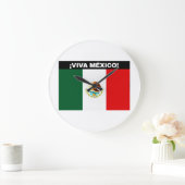 VIVA MÉXICO フラッグ 白抜きフォント ラージ壁時計 (ホーム)